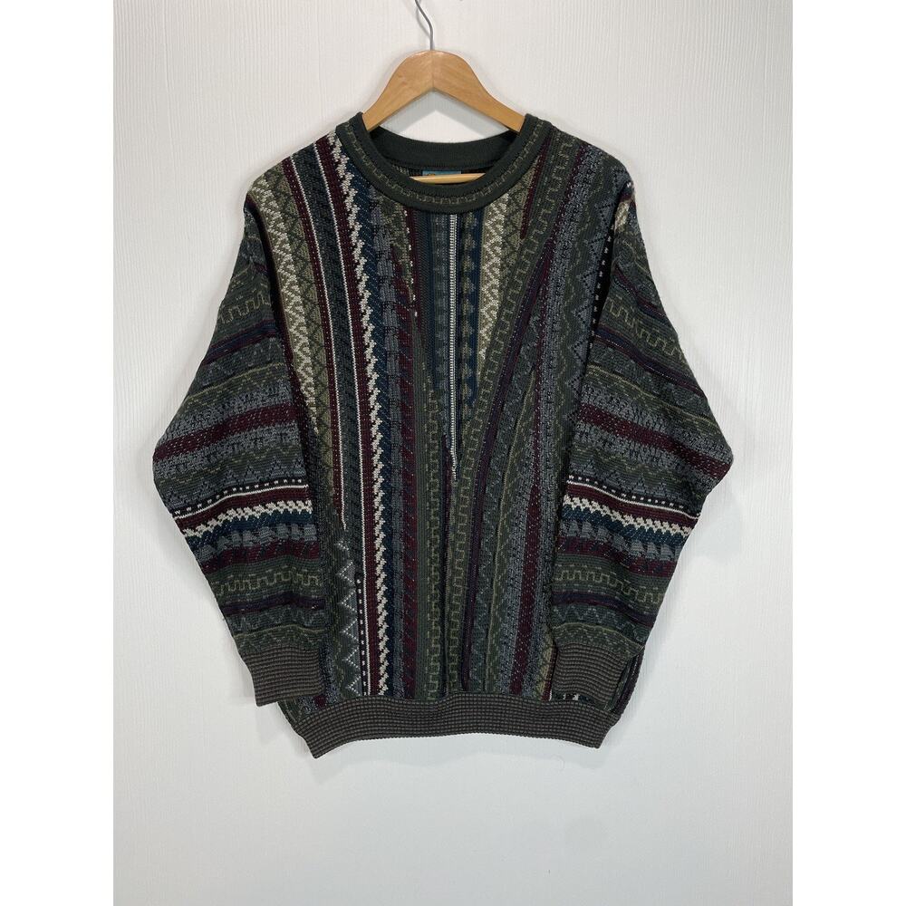 VTG Far Horizons Sweater Men Large Cosby Coogi Style 90’s 3D Knit Hip Hop
